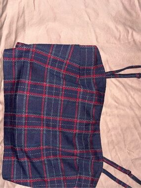 Popular Basics Navy Plaid Crop Top with Red Accents